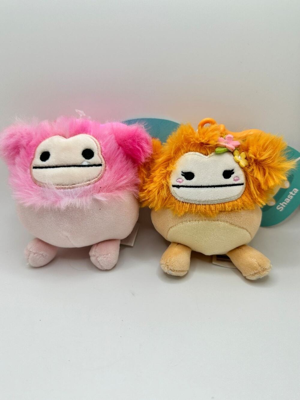 Shasta & Shayla Squishmallows Keychain Clip Pink & Orange Soft Plush Toy Set 3.5